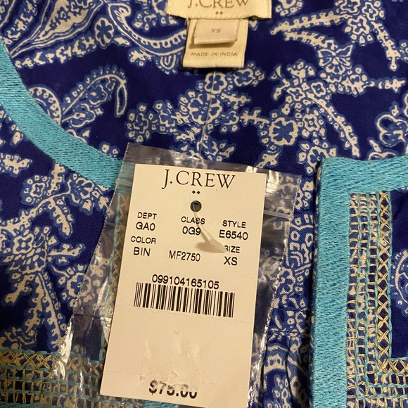 J. Crew Printed Peasant Paisley Top Boho Blouse Tunic E6540 Blue - Picture 3 of 13